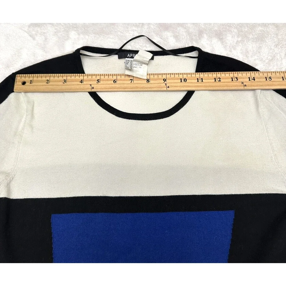 Apriori Escada Blue White Black Soft Knit Short Sleeve Sweater Top Sz 8